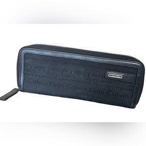 Calvin Klein Black Signature Logo Zip Around Wallet